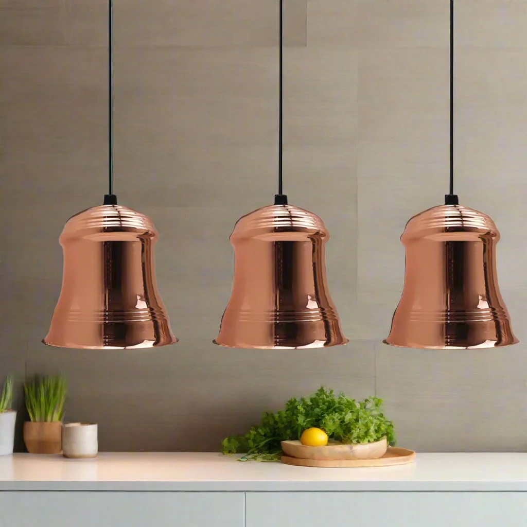 Rose gold industrial style pendant light with metal shade and black PVC cable, E27 lamp base, modern ceiling fixture