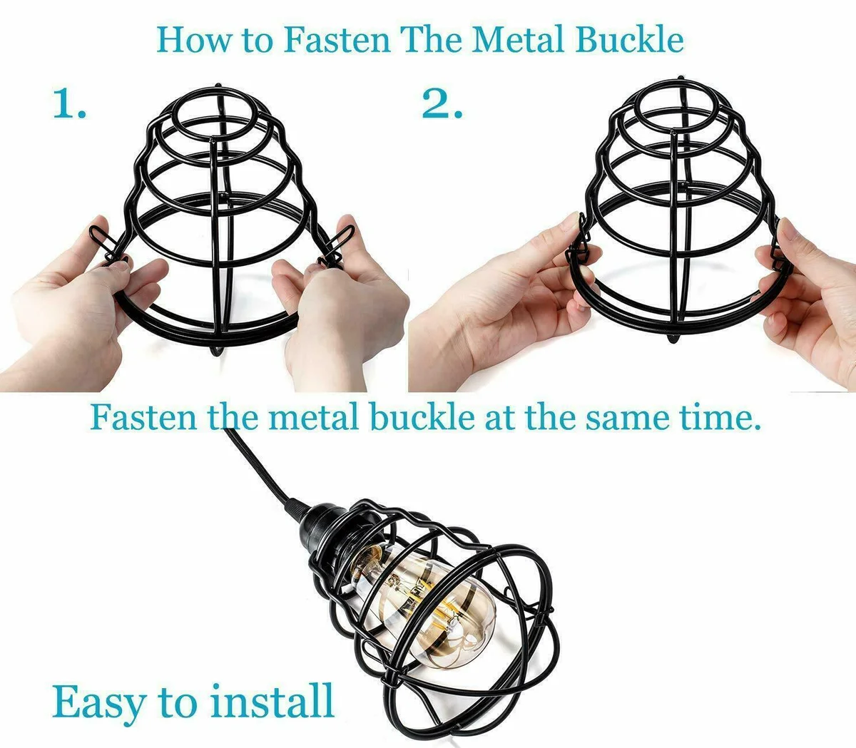 Industrial ceiling pendant light with metal birdcage design, iron frame, and E27 bulb holder hanging from ceiling rose