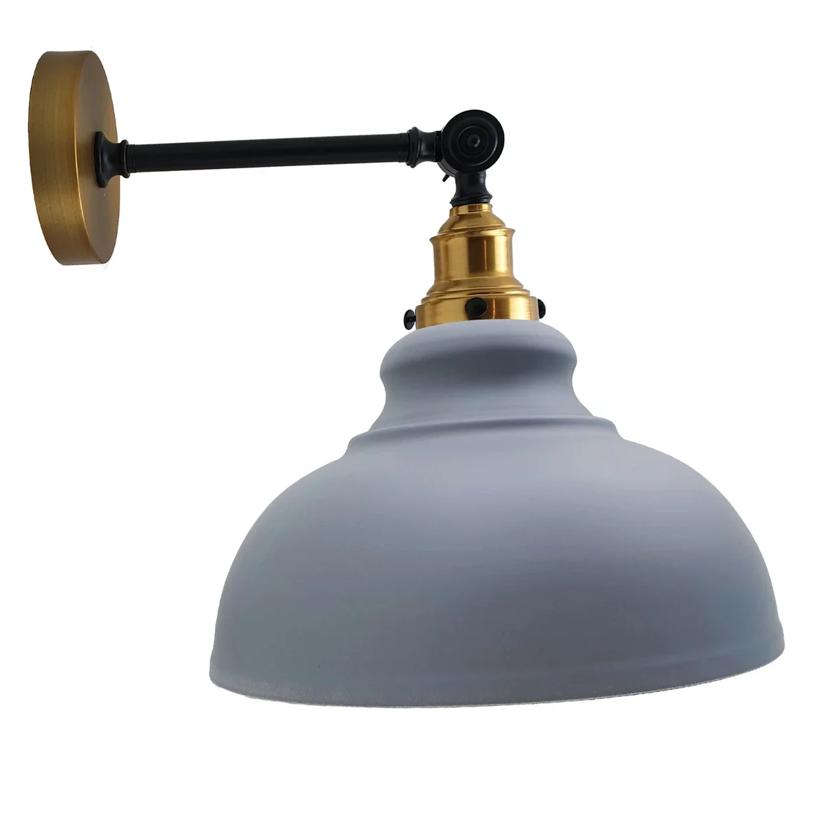 Industrial wall light with curvy metal shade and glossy finish, hardwired for indoor vintage-style ambient lighting