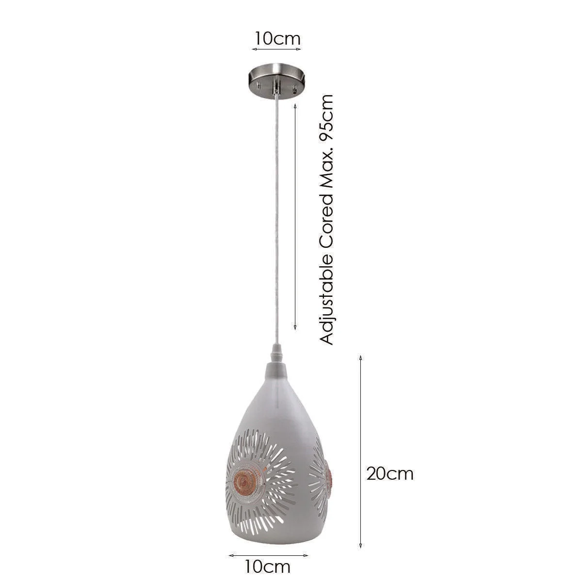 White patterned modern ceiling pendant light with E27 bulb pendant light, adjustable 95cm cable, metal and PVC design