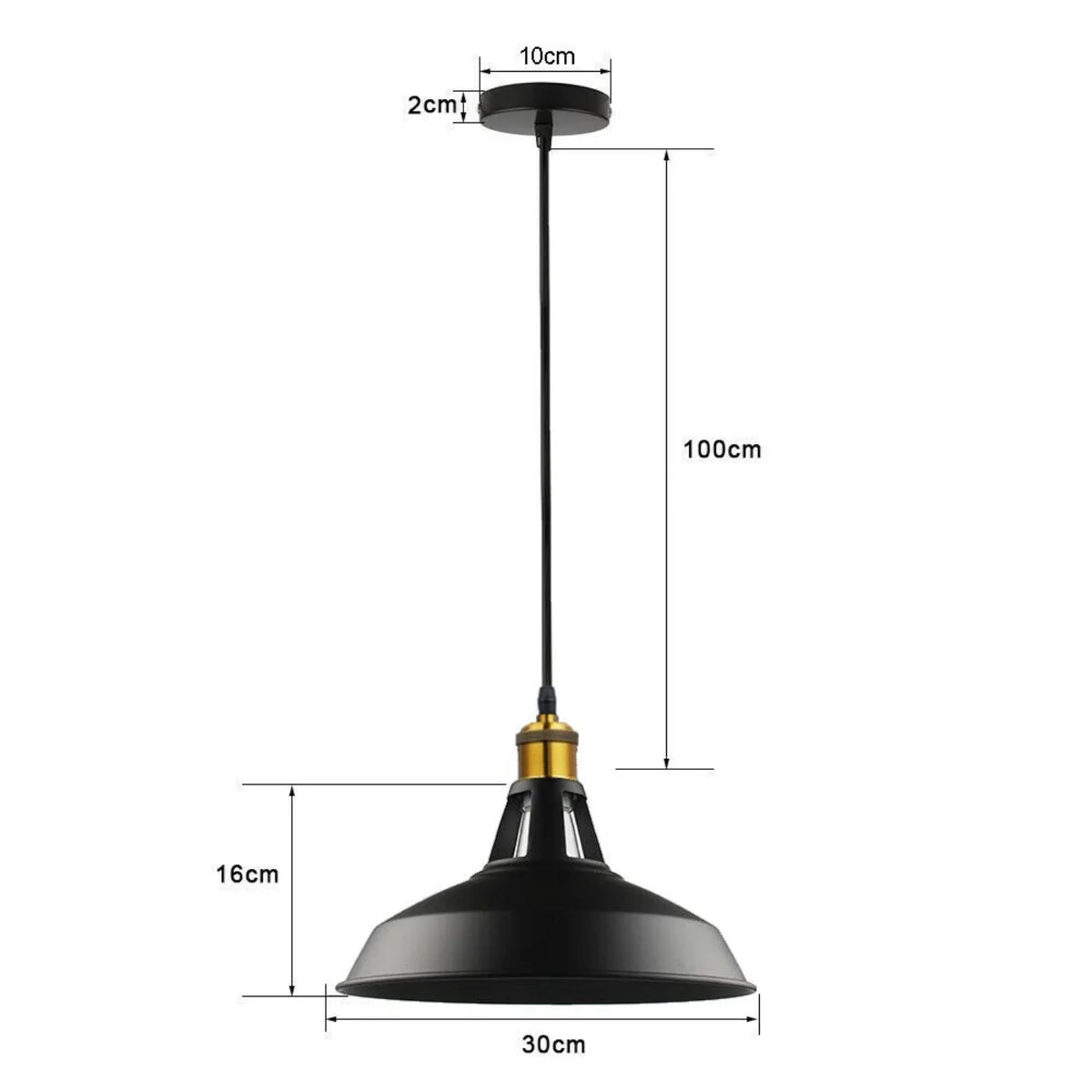 Modern black ceiling light with industrial metal lampshade and included dimmable bulb hanging from ceiling fixture