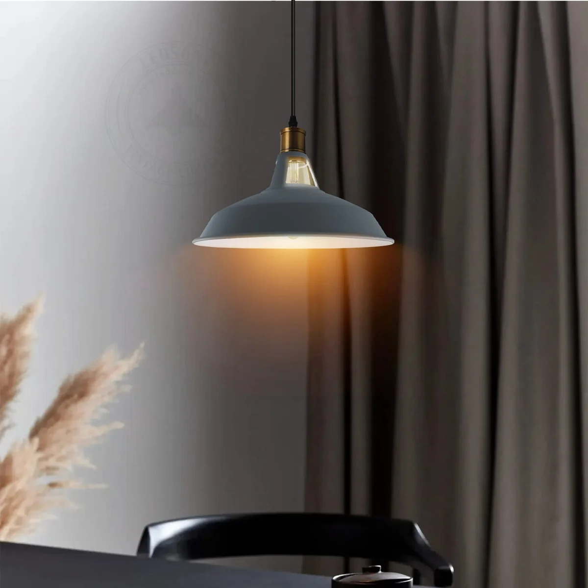 Grey metal industrial ceiling light pendant with retro-style shade and 95cm cord for modern home decor
