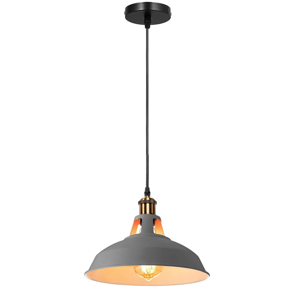 Grey metal modern industrial cord pendant light with 95cm PVC cable and round ceiling canopy, retro-style design