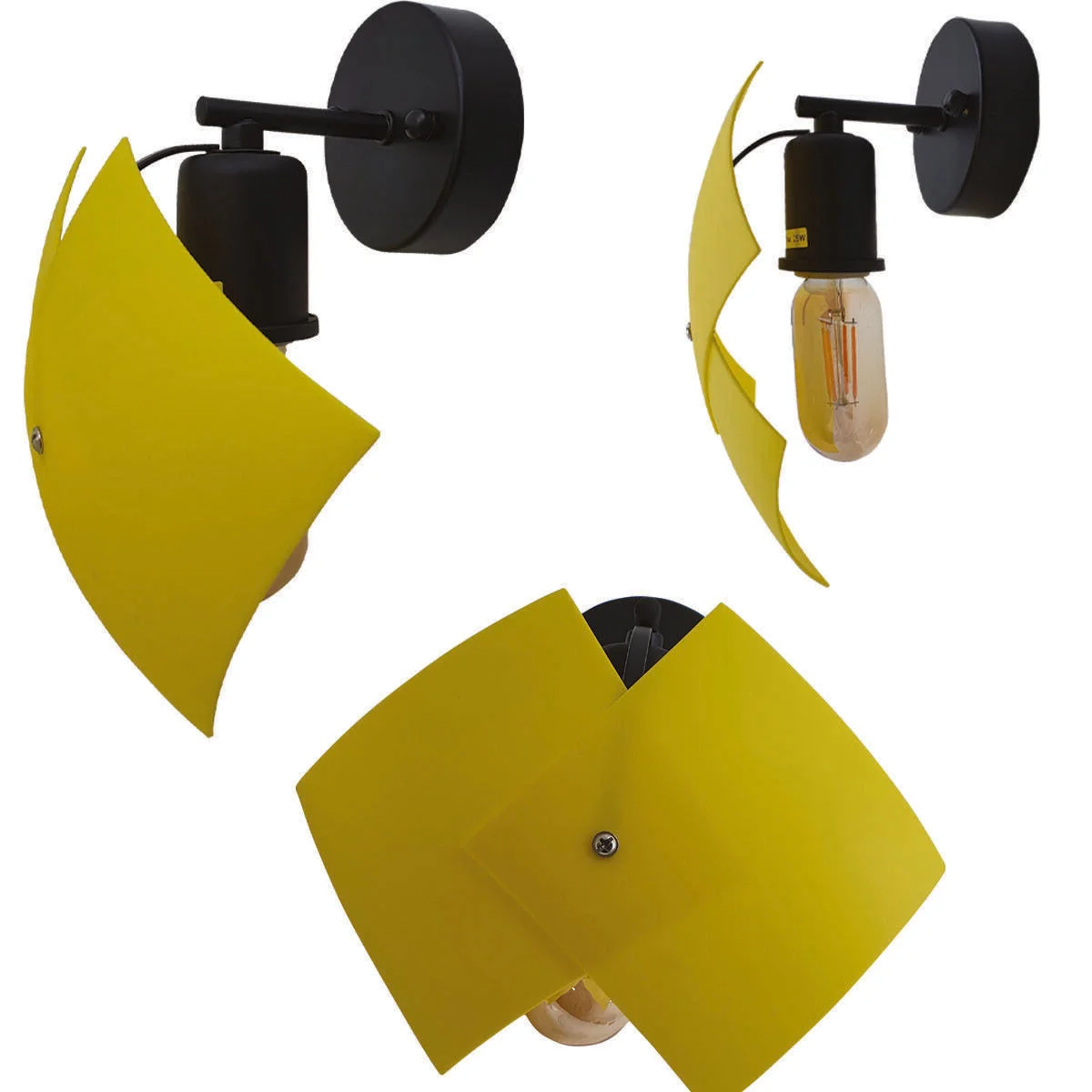 Black metal wall light with industrial PVC lampshade, exposed hardware, and E27 bulb, mounted on a white wall
