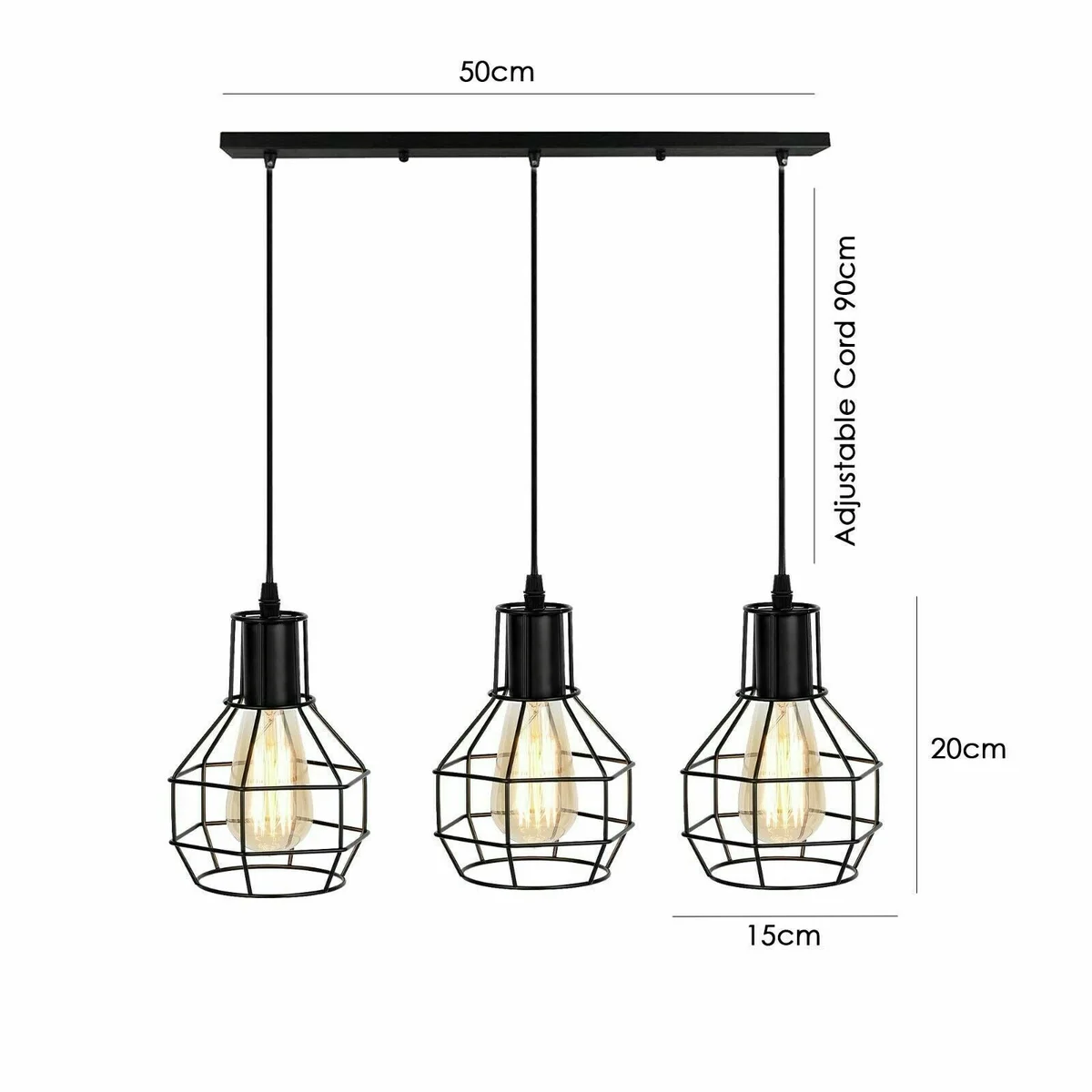 Retro Loft 3 head ceiling light with metal cage shades and E27 bulb ceiling light in vintage industrial style
