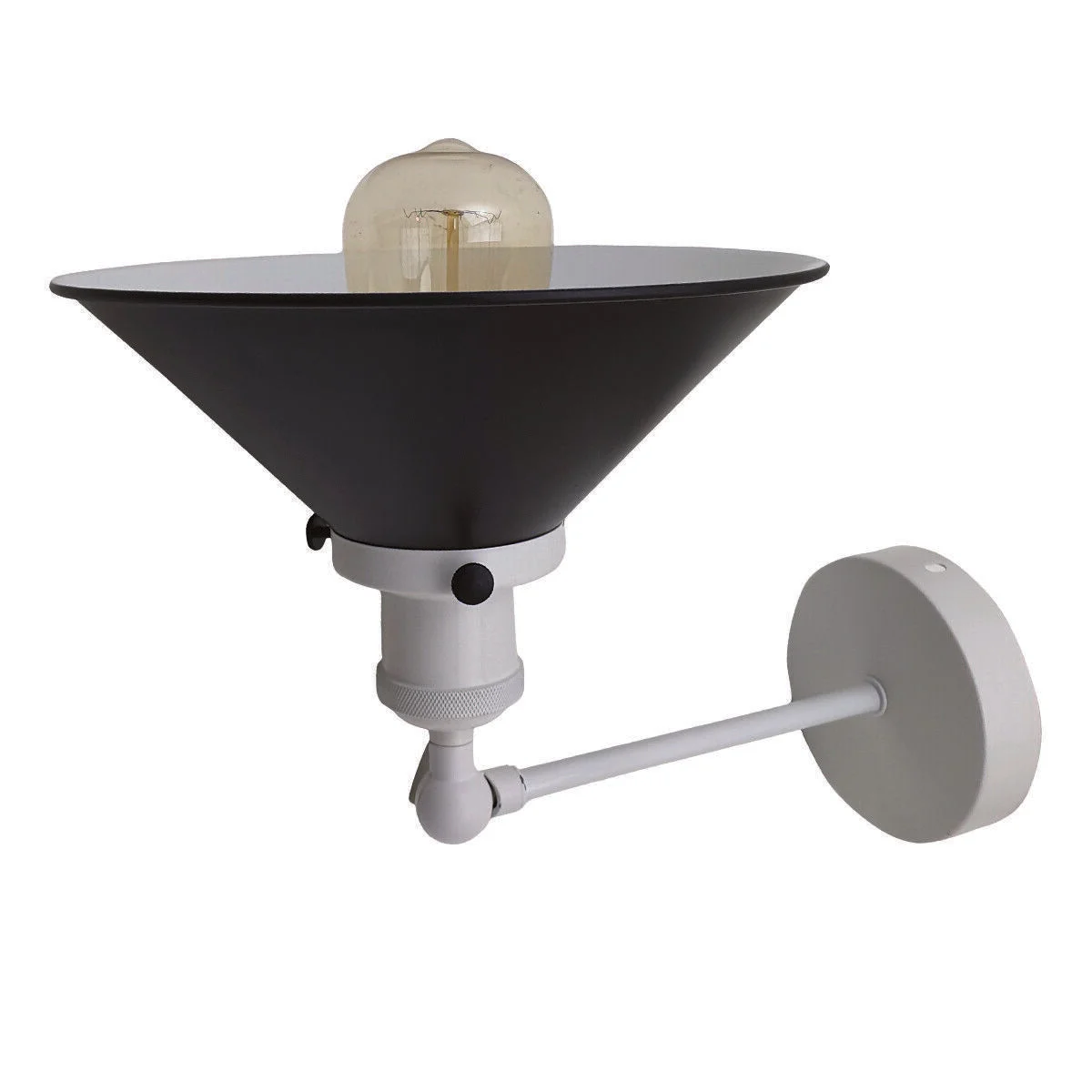 Adjustable black and white industrial style wall sconces lamp with metal shade and E27 bulb included mounted on white wall