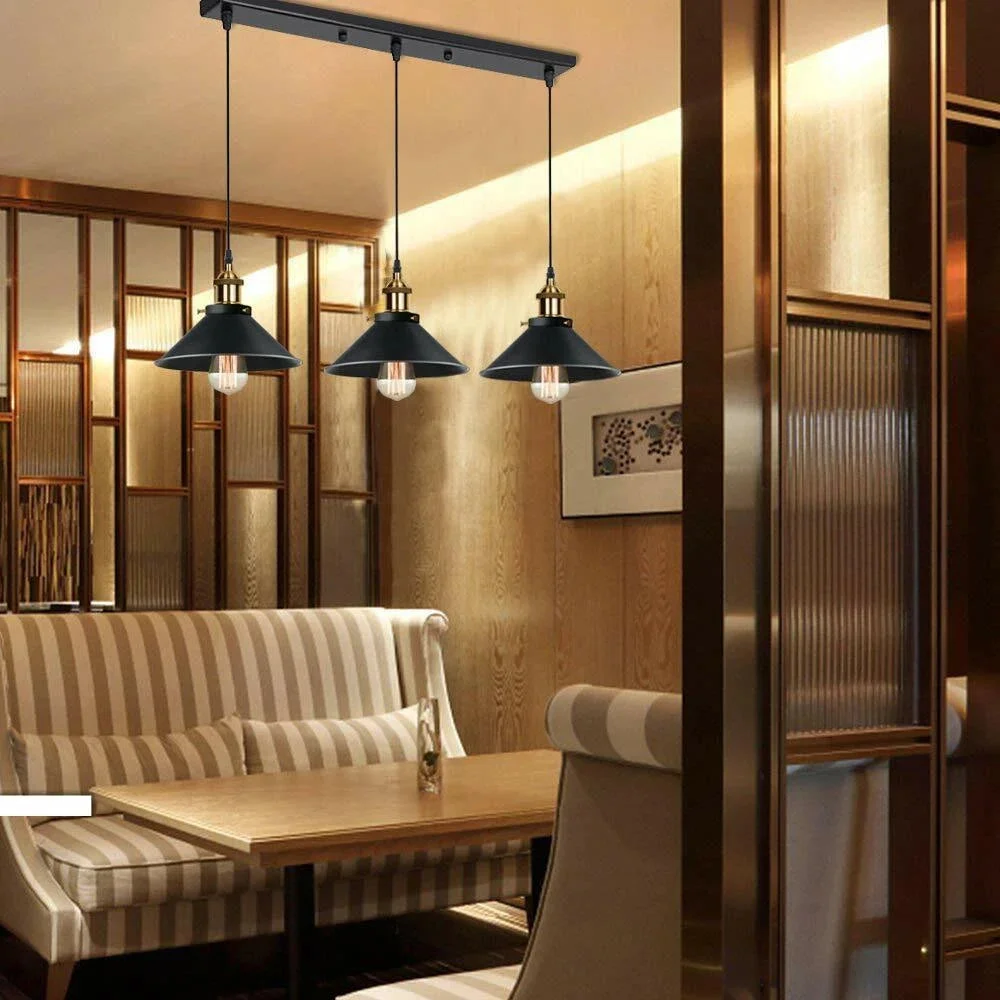 Adjustable rectangle 3 way ceiling pendant light with black and white shades and twisted cable pendant light design