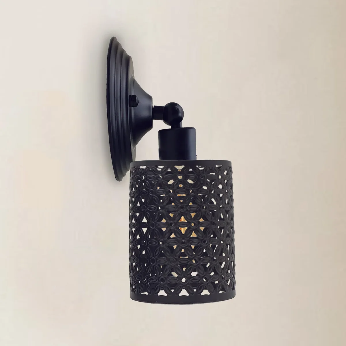 Rustic industrial wall light with metal wire cage and vintage E27 bulb holder, perfect for indoor use