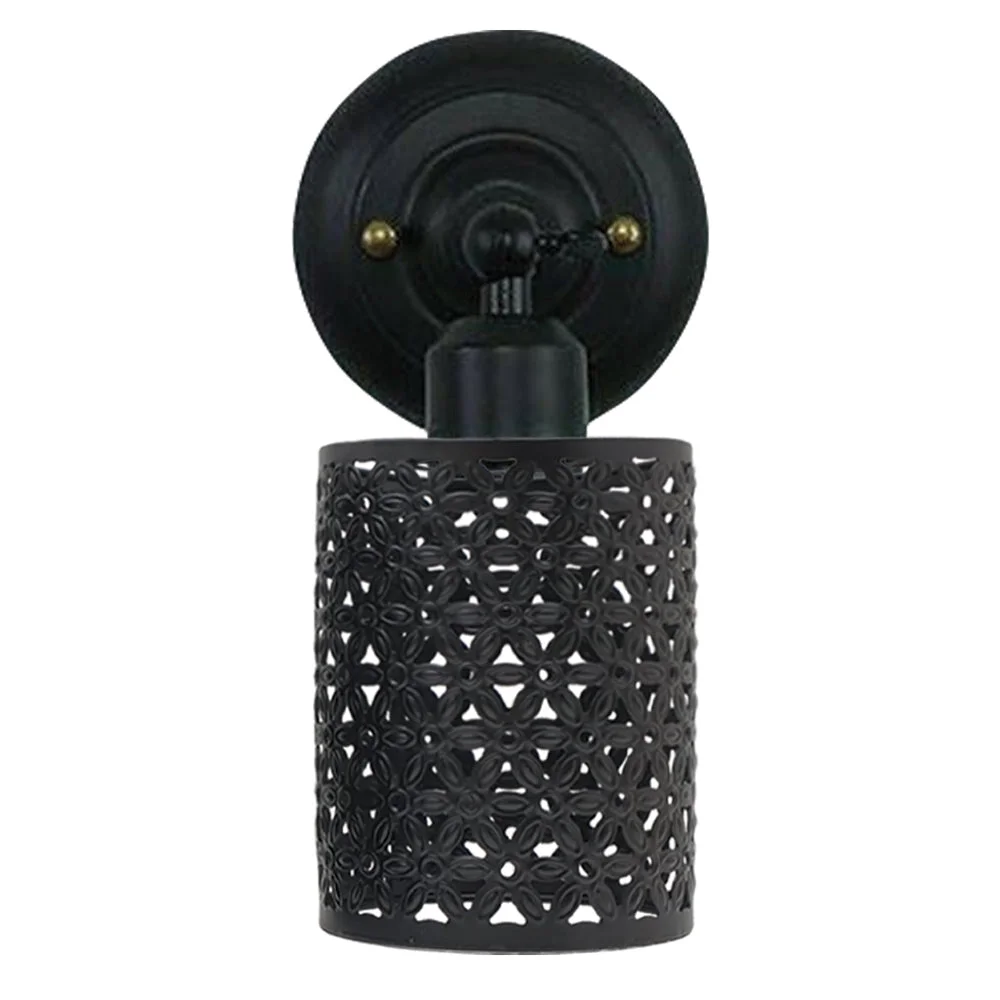 Vintage wall sconce with rustic metal cage design and E27 bulb holder, suitable for indoor industrial-style lighting.