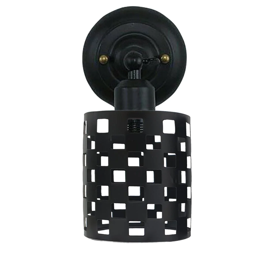Black cage wall light with industrial metal design, round 14cm diameter, rustic finish, E27 bulb holder, no bulb included