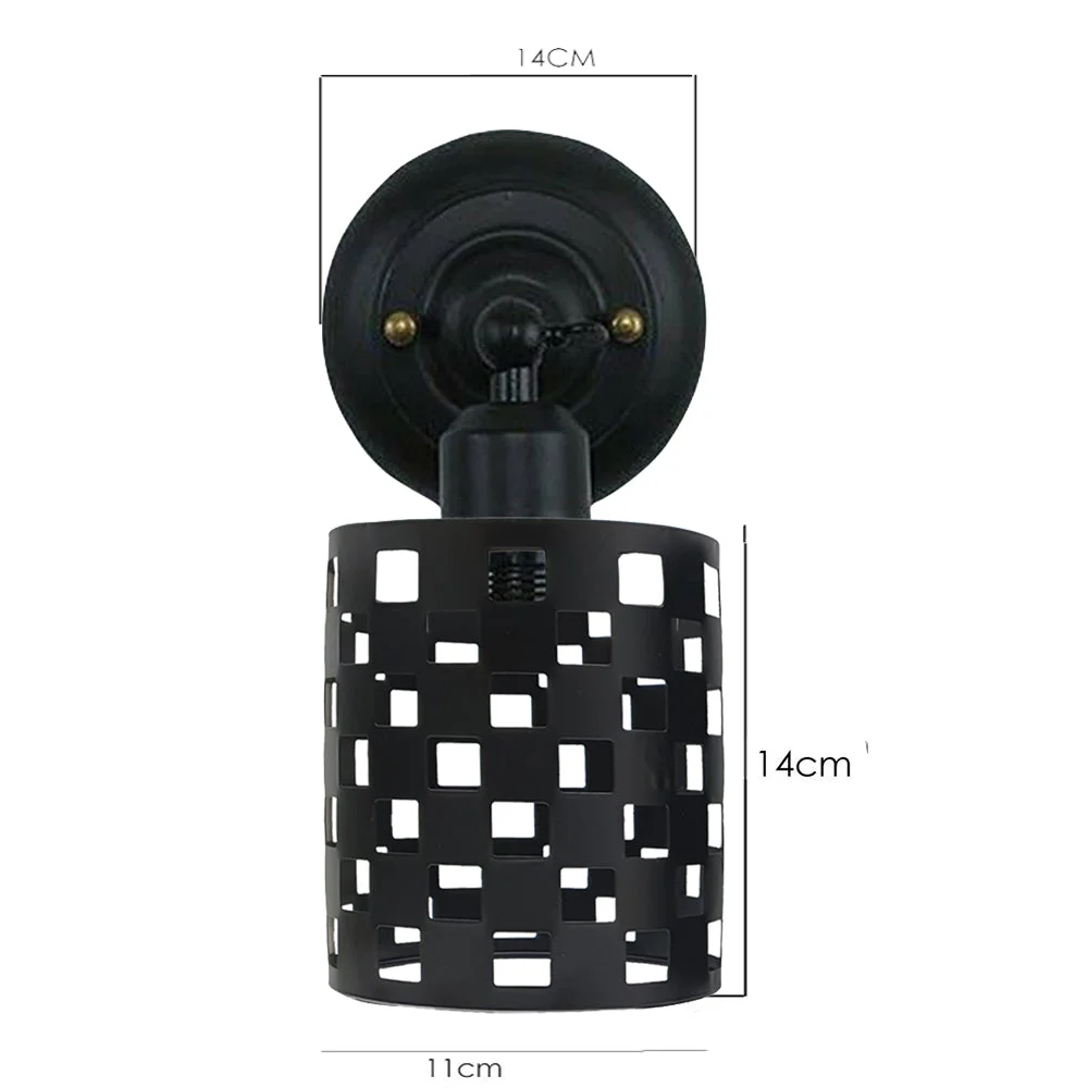 Industrial black metal wall sconce with cage design, E27 bulb holder, rustic finish, perfect for indoor wall lighting