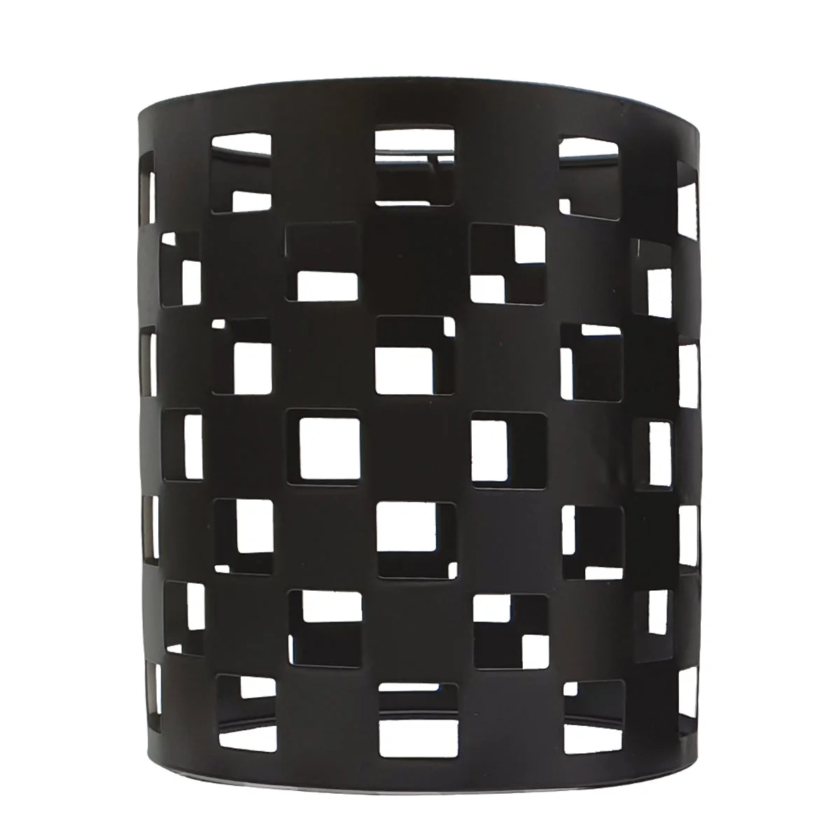 Industrial black painted metal wall light with cage design and E27 bulb holder mounted on indoor wall