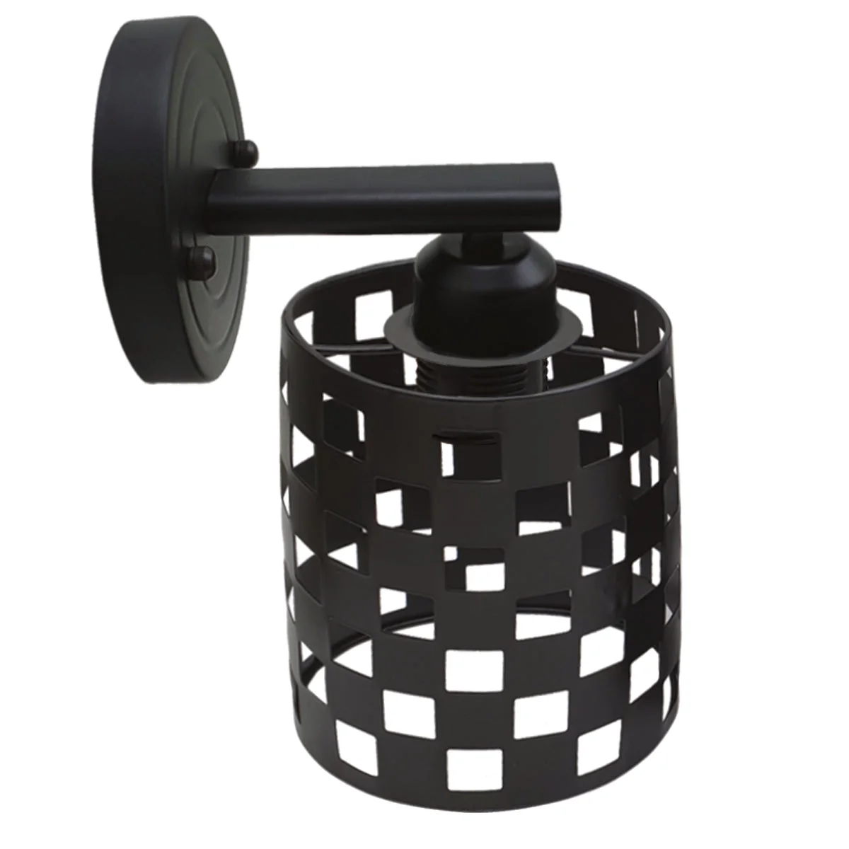 Modern retro metal wall sconce with rustic cage design and E27 bulb base, ideal for indoor industrial-style lighting.