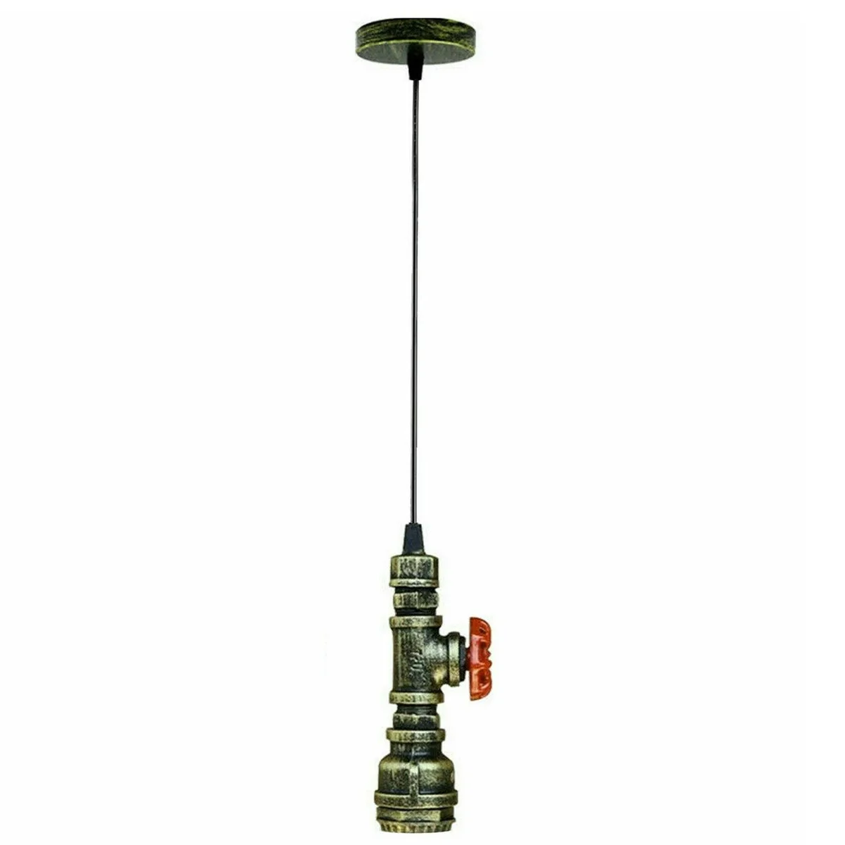 Vintage pendant lamp with industrial steampunk water pipe design, black metal finish, and adjustable hanging cable
