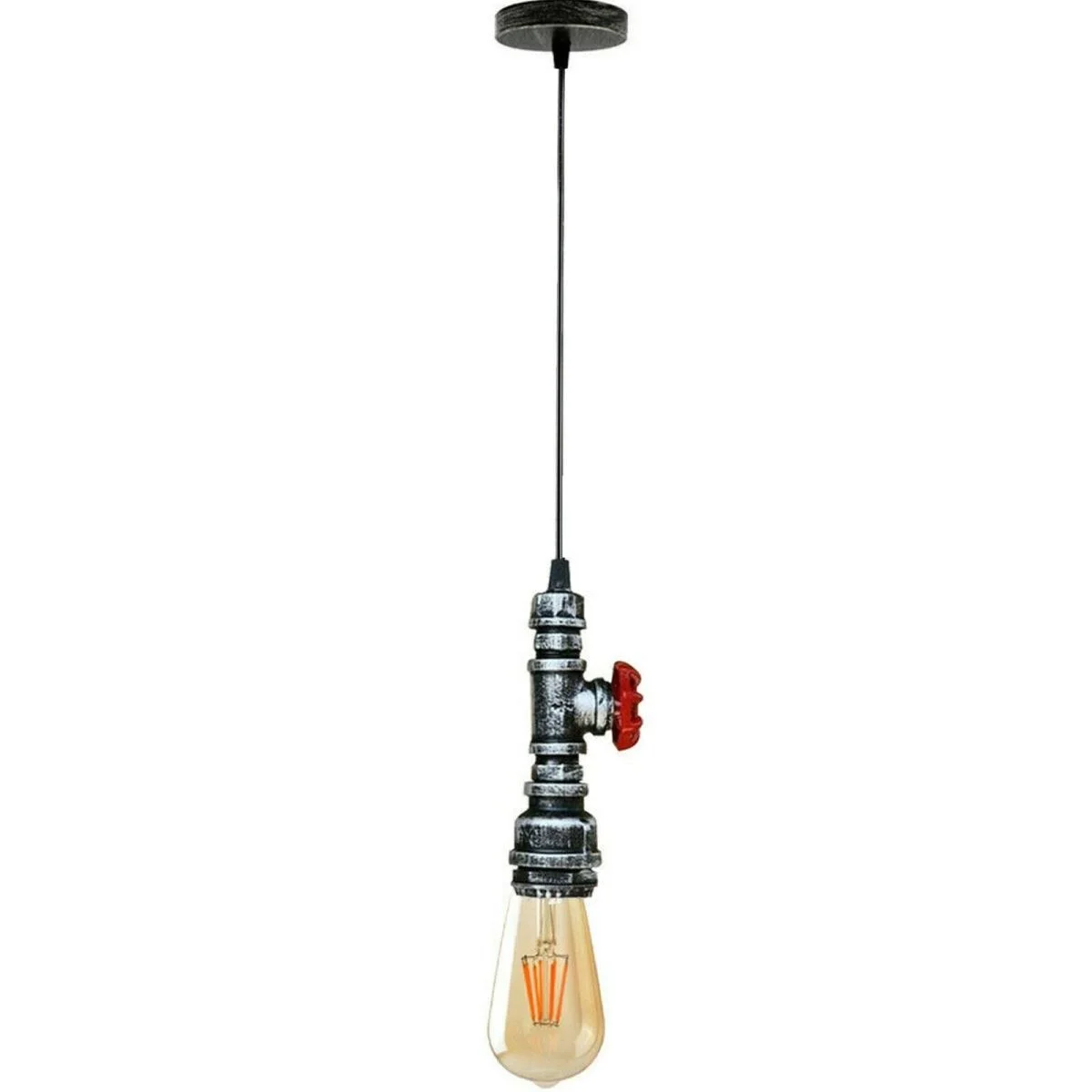 Industrial steampunk water pipe E27 pendant light in brushed copper finish with adjustable hanging cable and ceiling rose