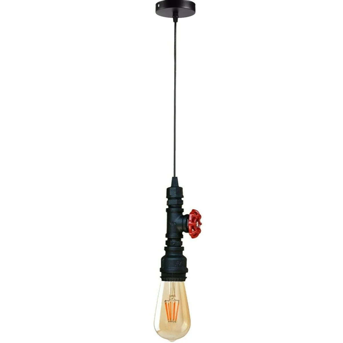 Industrial steampunk water pipe pendant ceiling light in brushed copper with adjustable hanging light cable visible