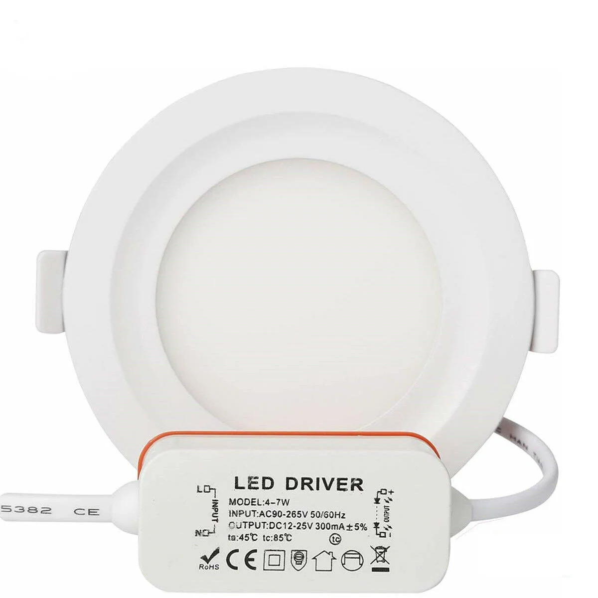 Ultra slim LED panel recessed ceiling light, round 5W, cool white 6000K, flush mount with aluminium frame