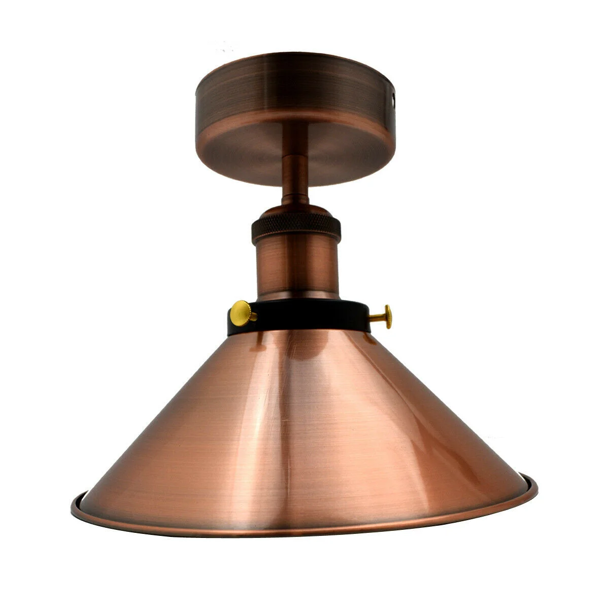 Vintage industrial ceiling light with copper metal pendant shade and E27 lamp holder for warm ambient lighting