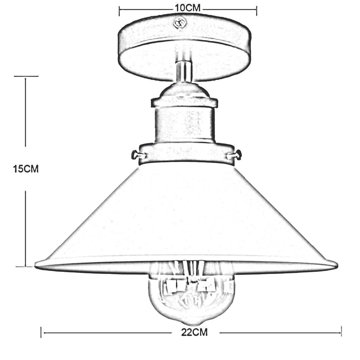 Chrome ceiling light with vintage industrial cone-shaped metal shade, semi-flush mount design for indoor use
