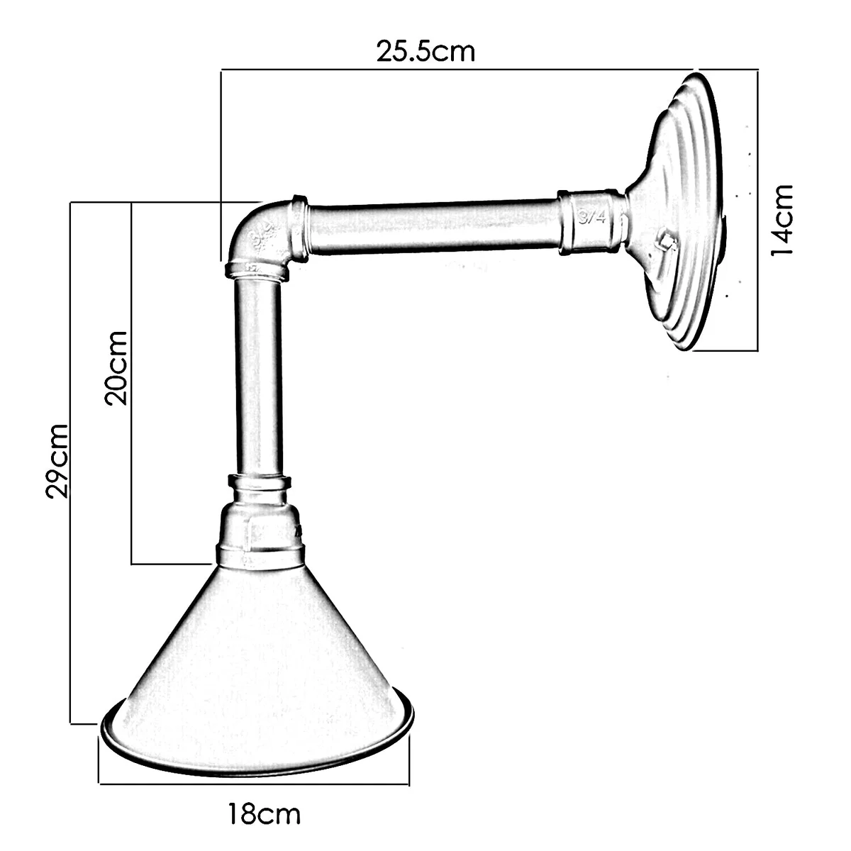 Black retro wall sconce with metal pipe design and lamp shade, suitable for indoor use with LED, CFL or halogen bulbs.