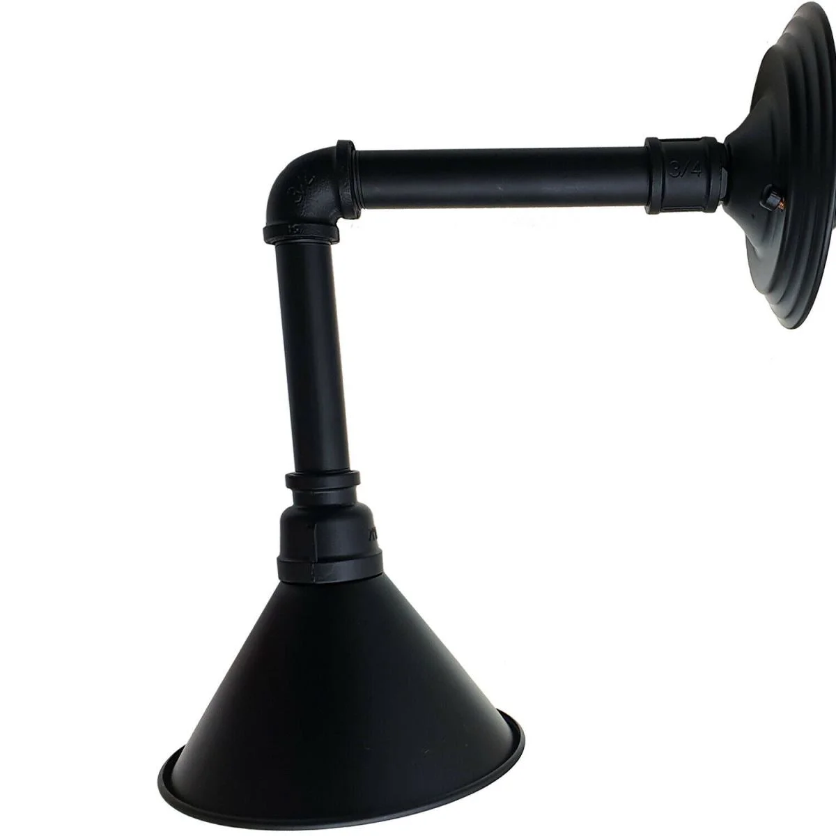 Black metal pipe lamp with attached shade, a vintage indoor lamp with steampunk style