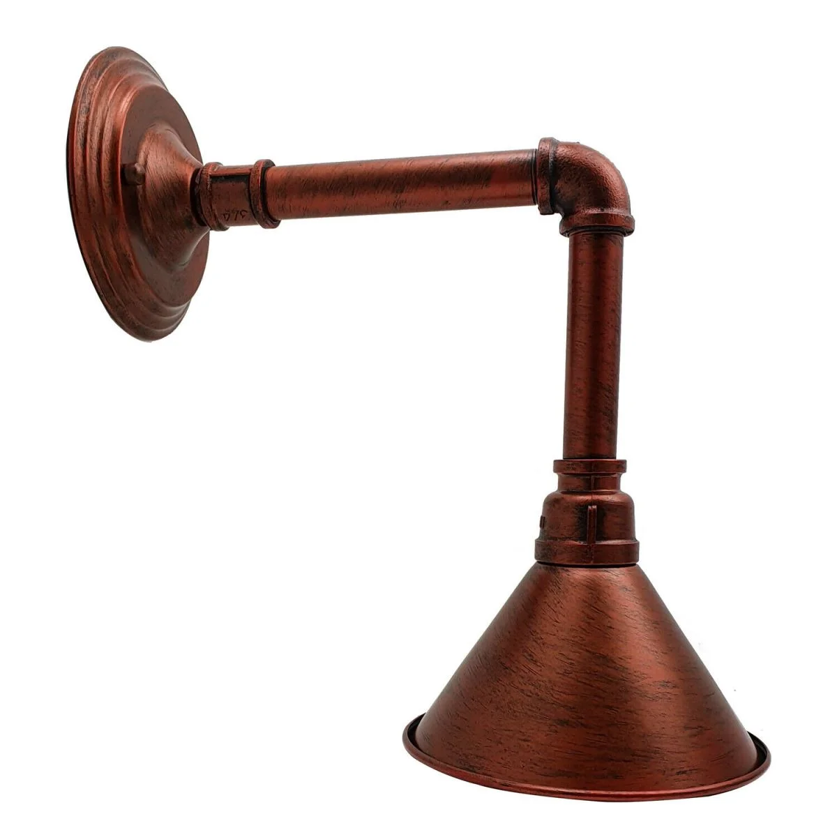 Rustic red metal pipe wall sconce light, a vintage wall sconce light with round shade and single bulb, steampunk style