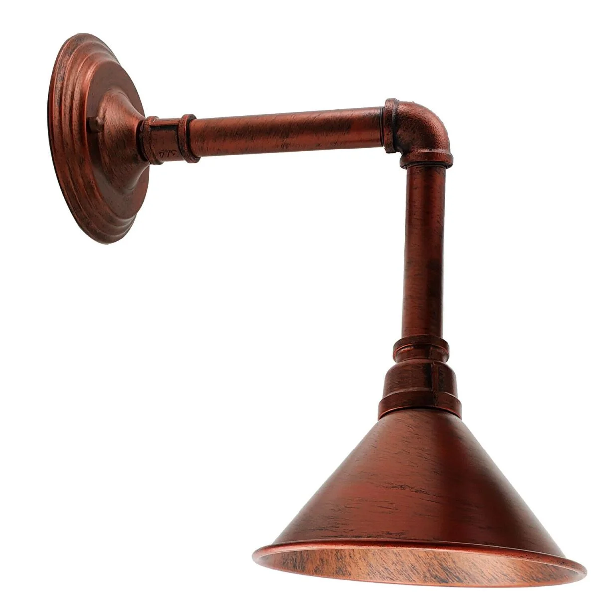 Rustic red wall lamp with metal pipe design, hanging shade, retro steampunk style