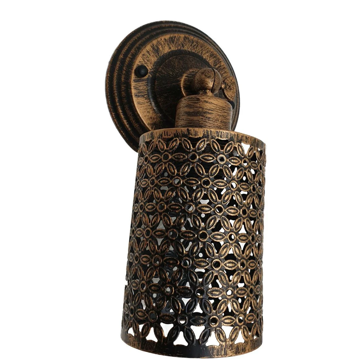 Vintage indoor metal wall sconce with brushed copper cage, E27 base, rustic industrial design.