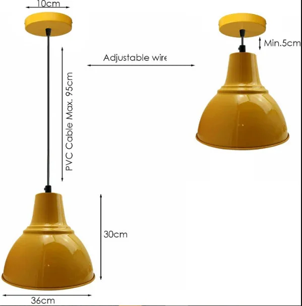 Vintage metal shade pendant lamp, antique hand‑painted, globe shade, adjustable 95cm chain, fits loft or kitchen