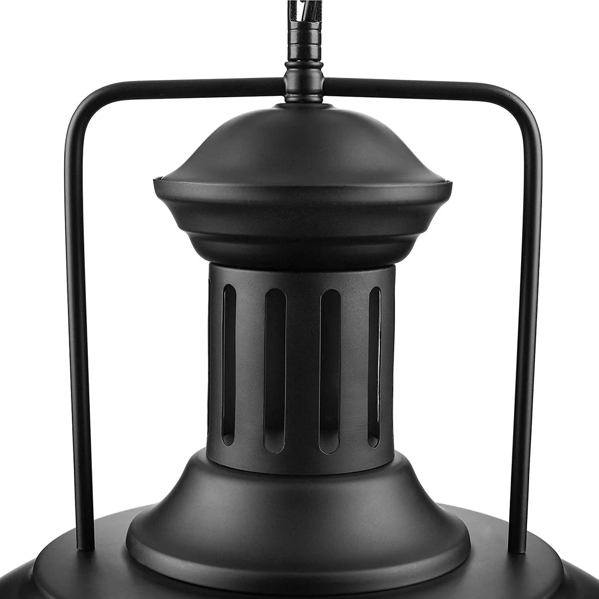 Metal retro industrial pendant with black antique hand‑painted shade, hanging on an adjustable chain pendant