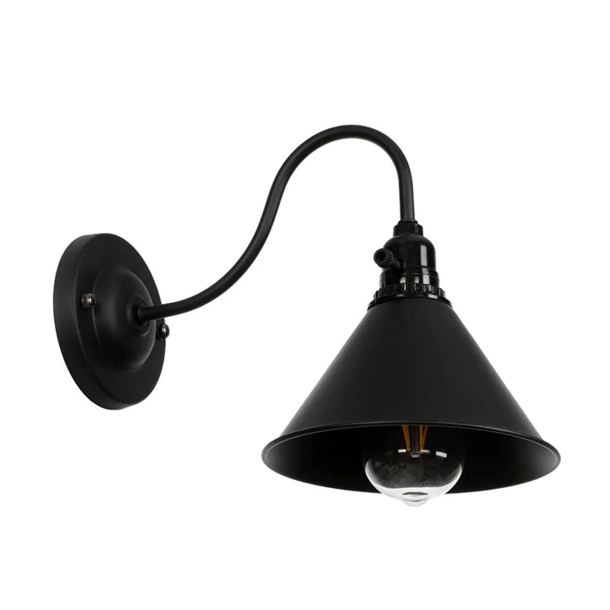 Black cone wall light with iron cage, E27 holder, industrial style, ready for installation