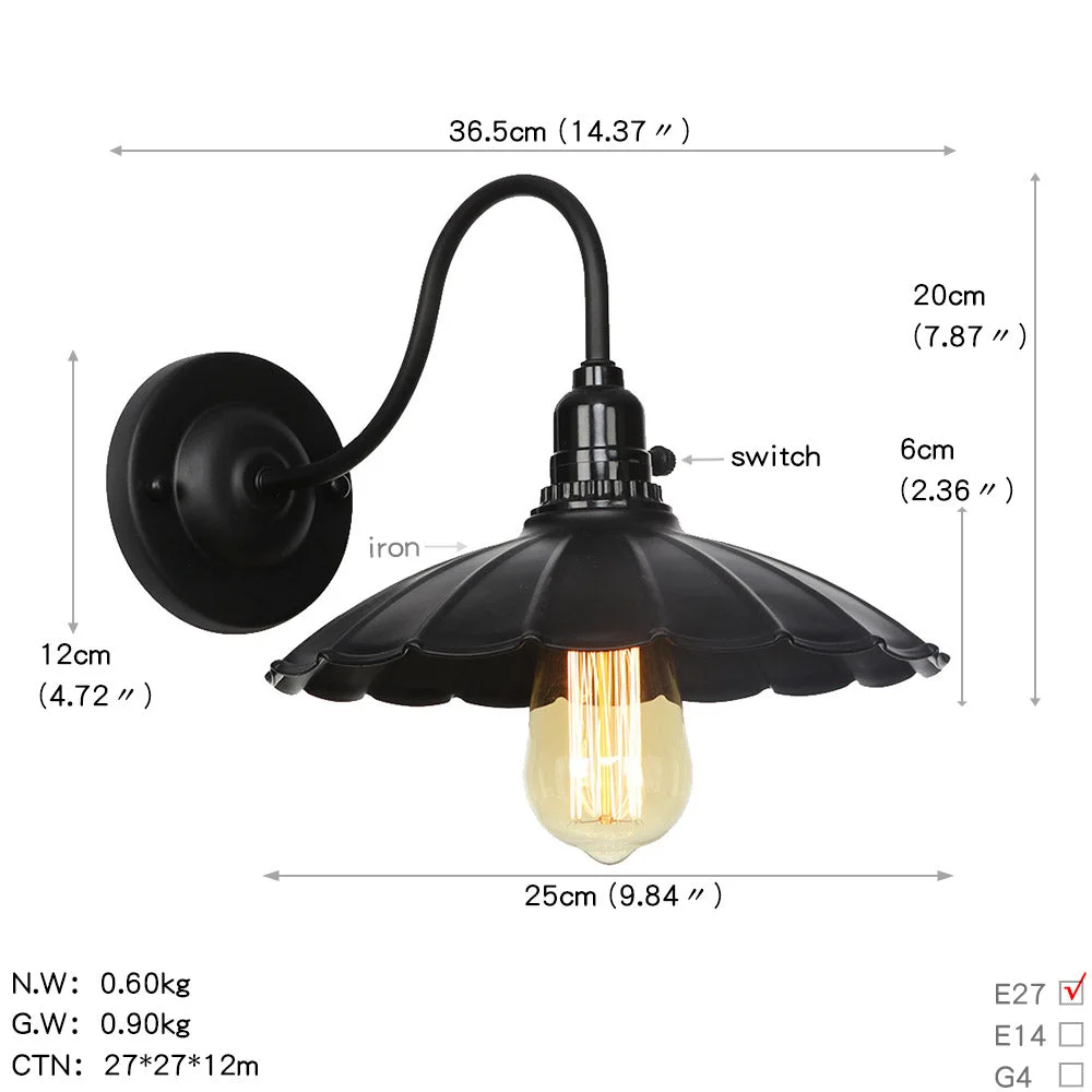 Industrial iron cage wall lamp installed on wall, showing vintage wall lamp style with metallic frame and open shade