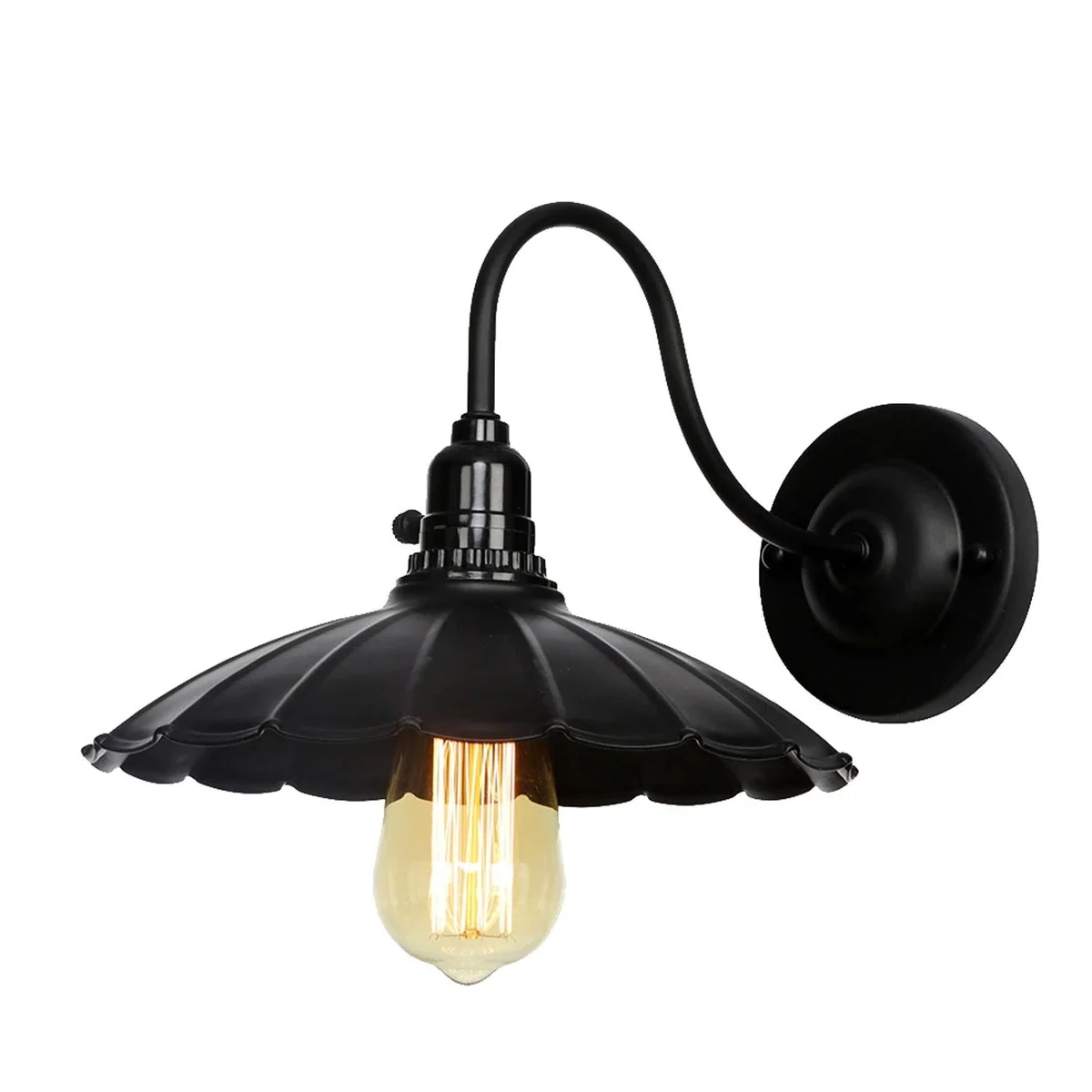 Black iron industrial wall light cage with E27 holder, rustic modern sconce for wall.