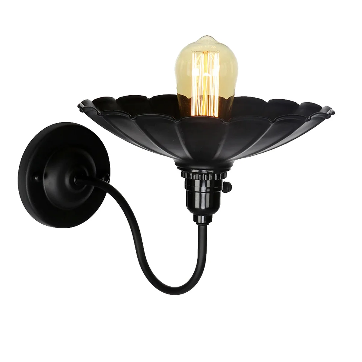 Black retro industrial wall light cage with iron frame, E27 holder, wall-mounted, rustic vintage style.