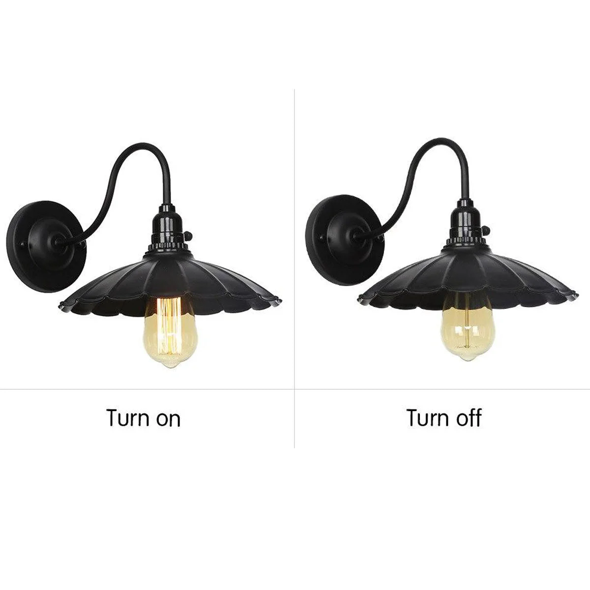 Black iron cage industrial wall light with E27 holder, vintage rustic style on wall