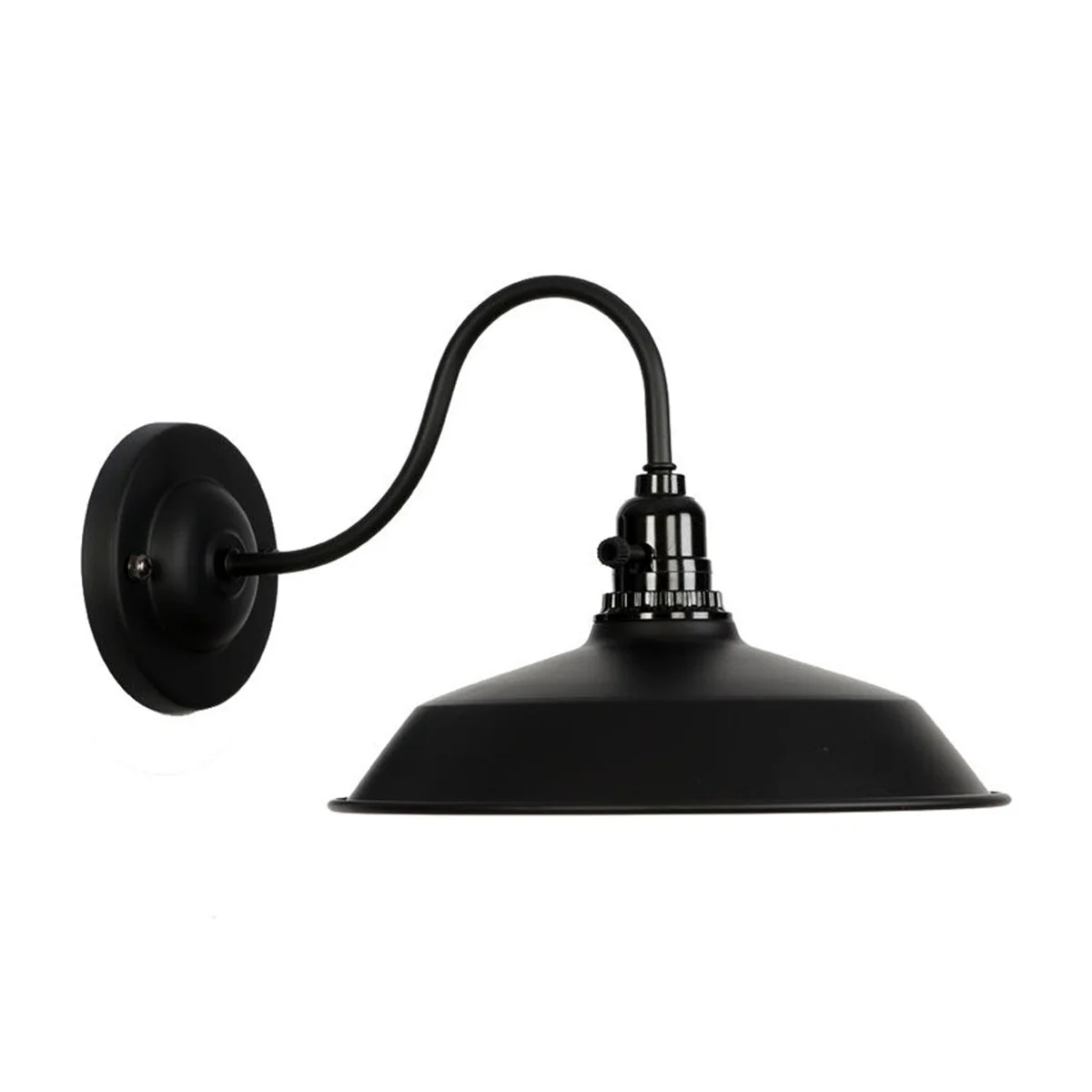 Elegant matte black iron wall sconce with curved swan neck, embodying industrial style lighting for modern interiors.