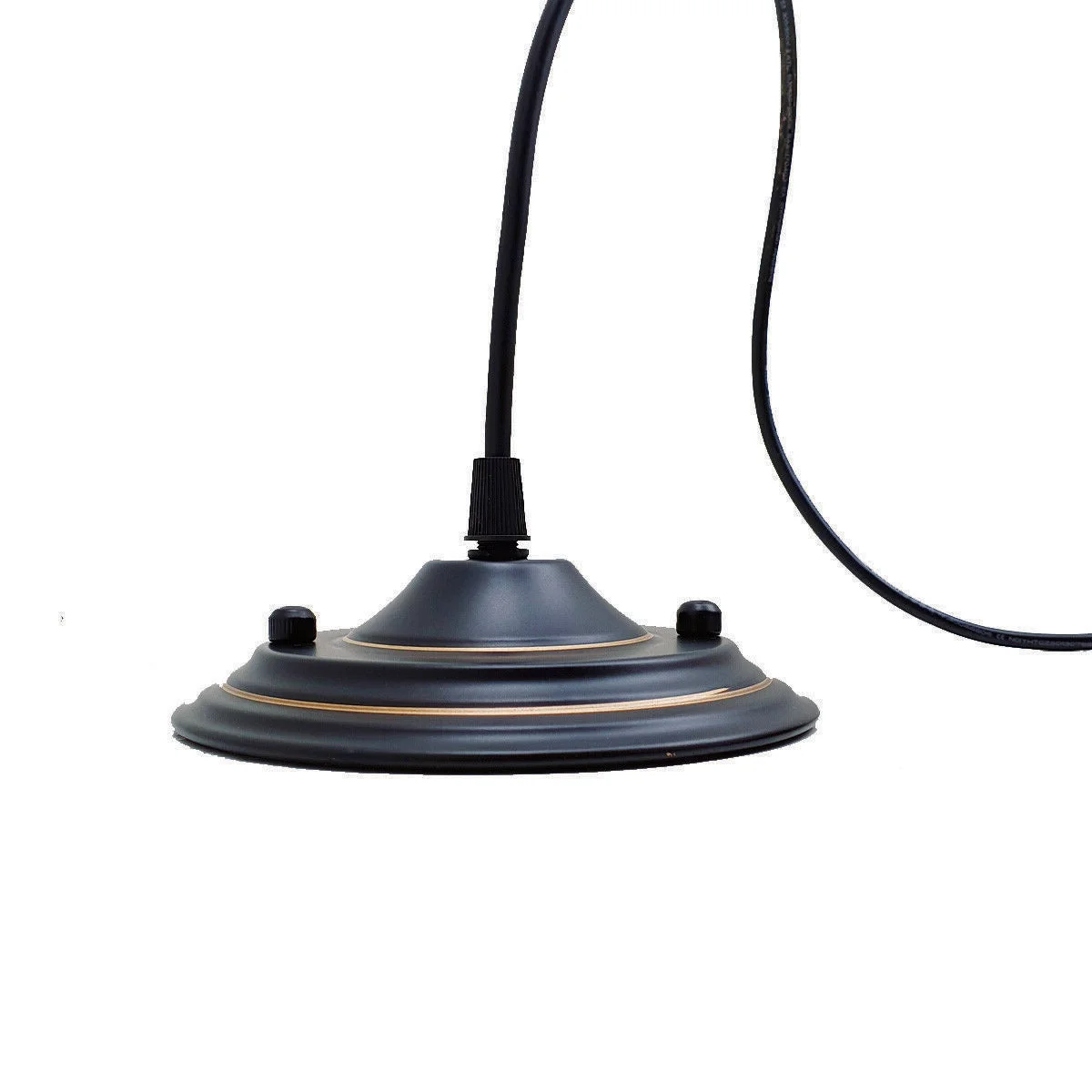 Industrial pendant light with black vintage metal shade, 14cm diameter, 4cm height, hanging from adjustable PVC wire