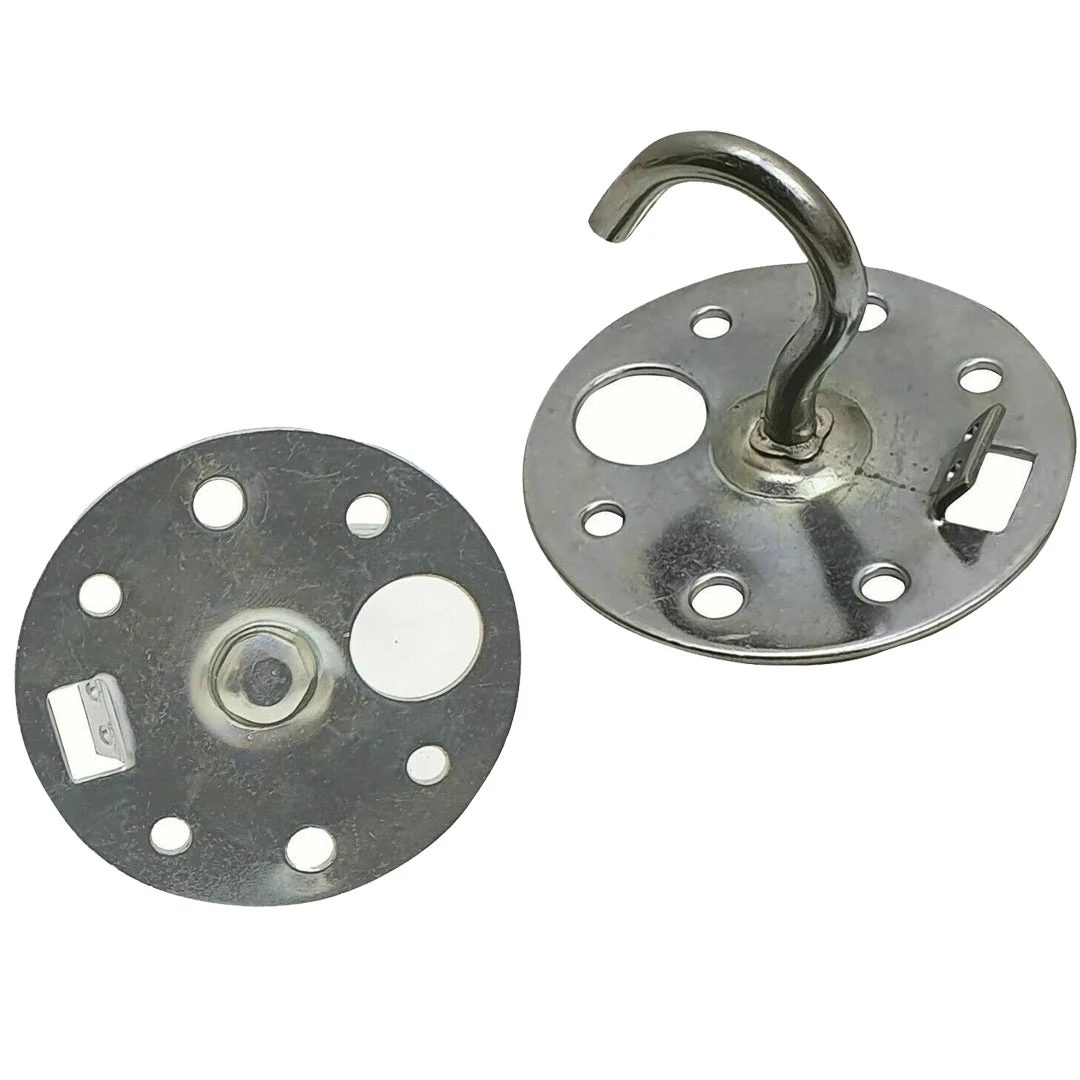 Heavy-duty metal ceiling hook for chandeliers, galvanized, 8kg load, 25g, screw mount, plate.