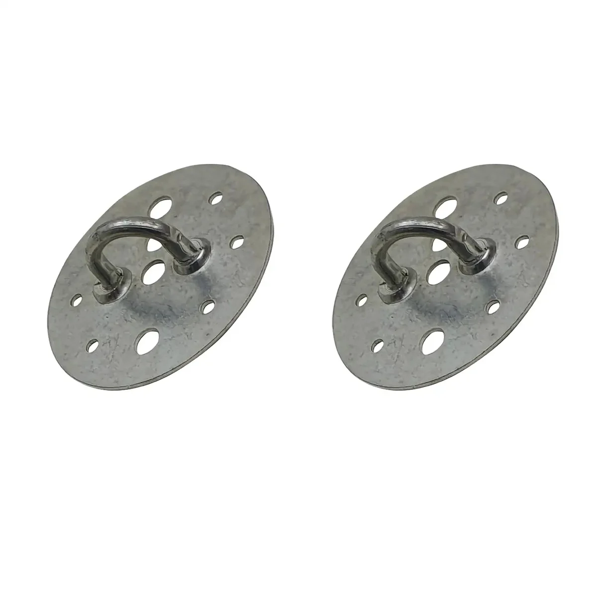 Light fitting ceiling hook in silver, galvanized steel, 2.5 cm high, 9.5 cm wide, screw mounting, multiple holes.