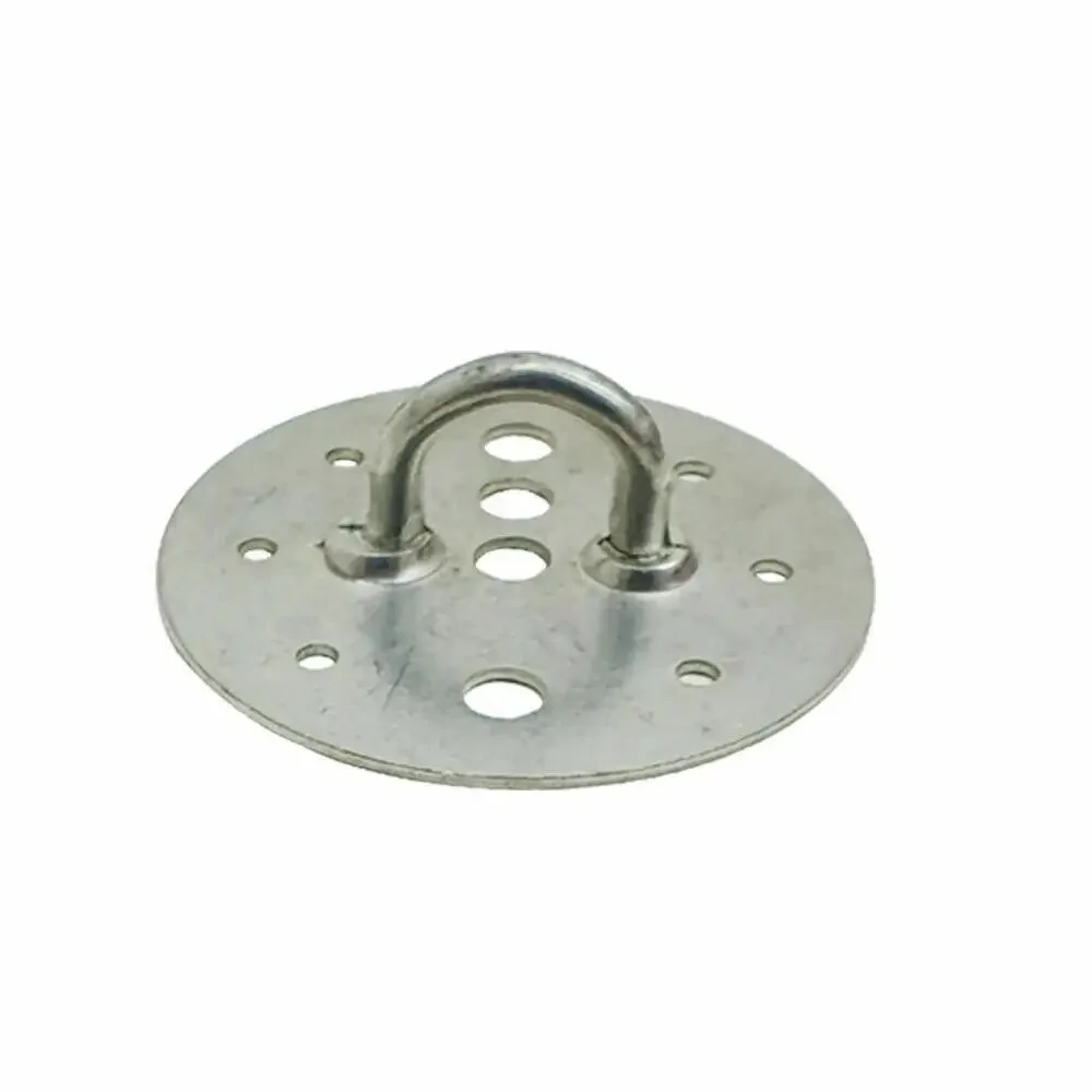Silver galvanised ceiling hook pendant with multiple screw holes for durable indoor/outdoor use.