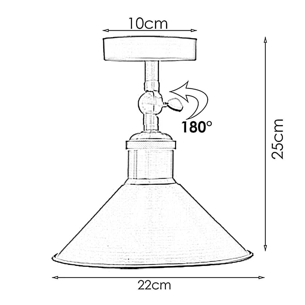 Retro ceiling light fitting with industrial metal shade in copper/green brass, E27 socket, casing visible.