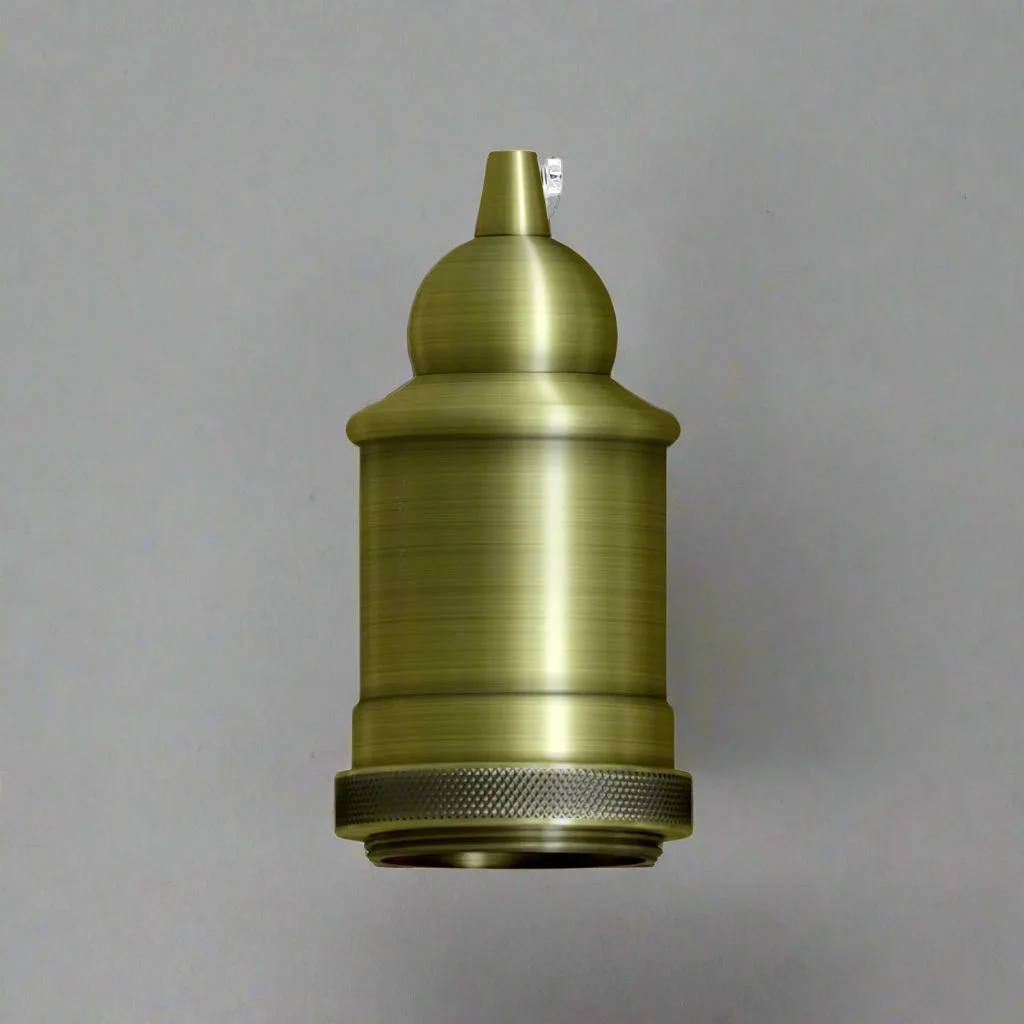 Brushed copper E27 bulb holder, metal lens with screw base, suitable for vintage fixtures.