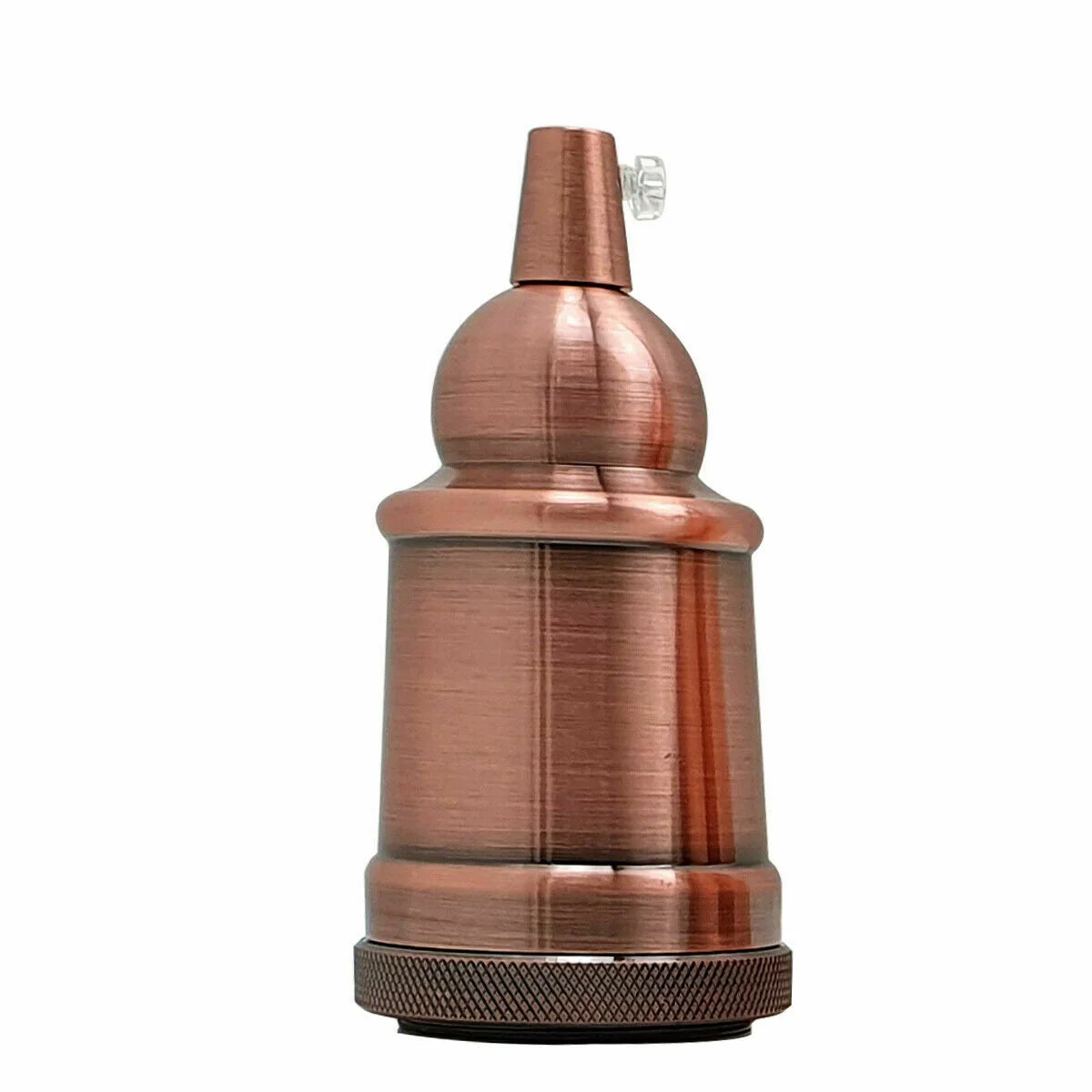 Vintage bulb holder in brushed copper metal, E27 Edison screw base for classic fixtures.