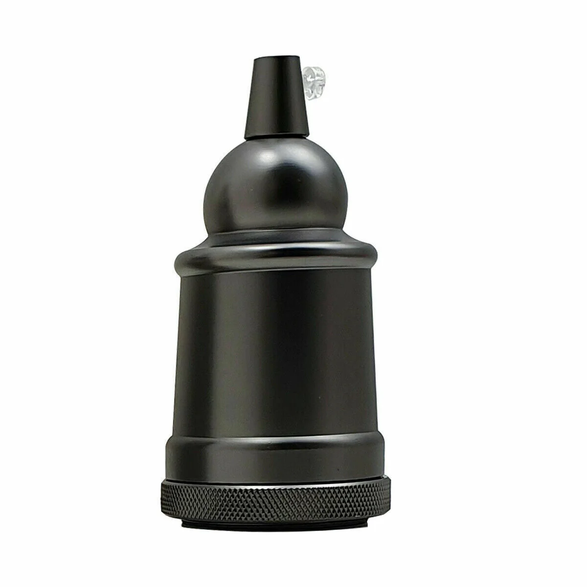 Metal Edison screw lamp holder in brushed copper, with snug metal base, suitable for vintage fixtures, labelled E27.