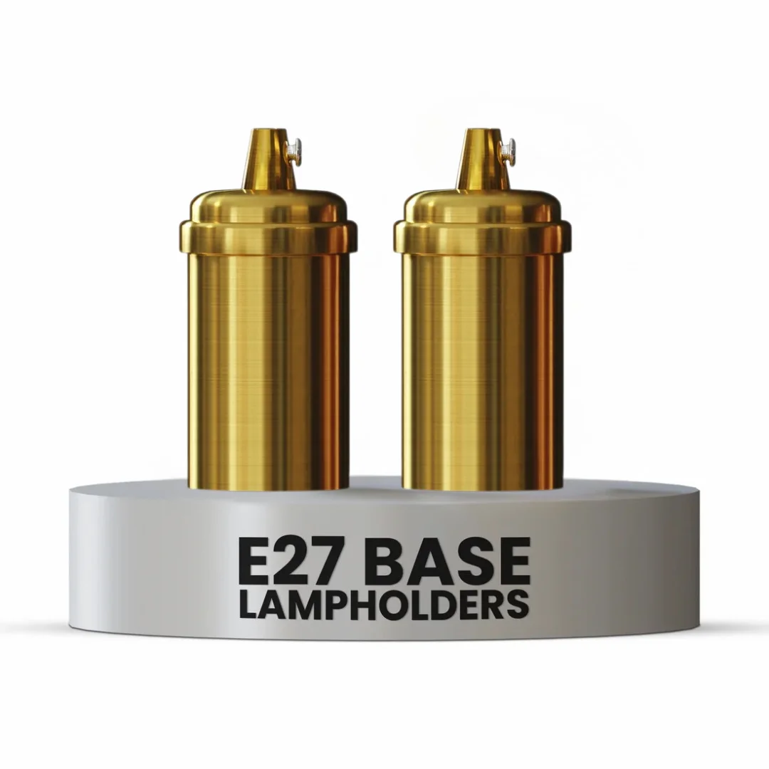E27 metal lamp holder in rose gold, round metal socket ready for bulb.