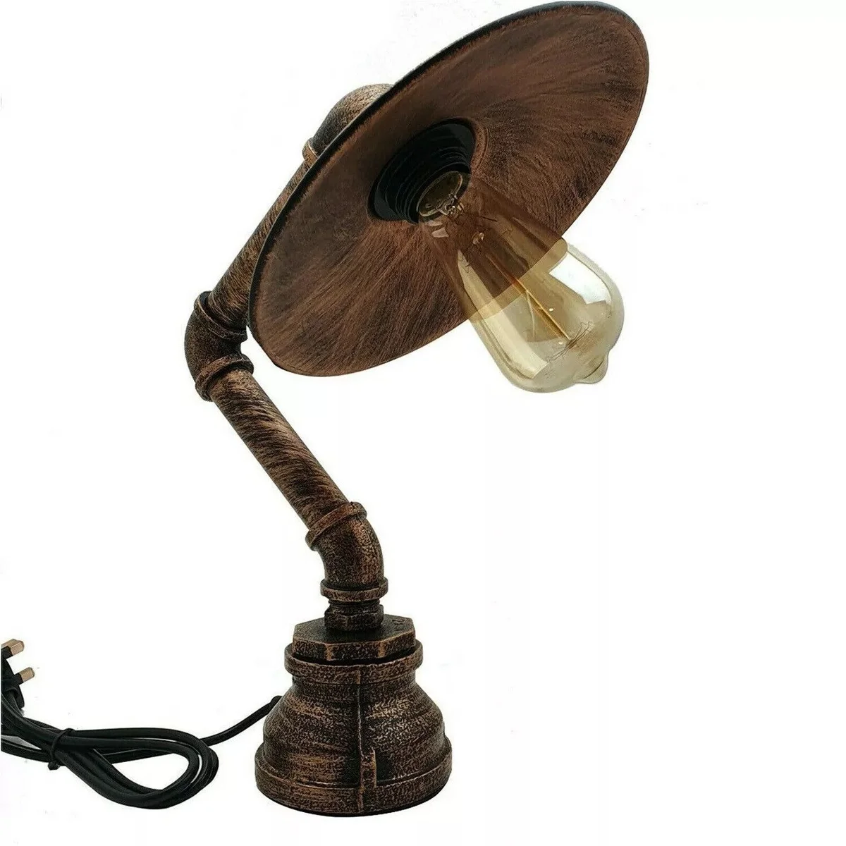 Steampunk desk lamp with brushed copper brass water‑pipe design, 22 cm shade, rustic red accents, 220‑250 V power.