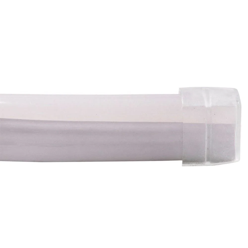White 5‑metre industrial neon LED flex strip, flexible PVC, 17mm diameter, high brightness LED strip with built‑in power cord.