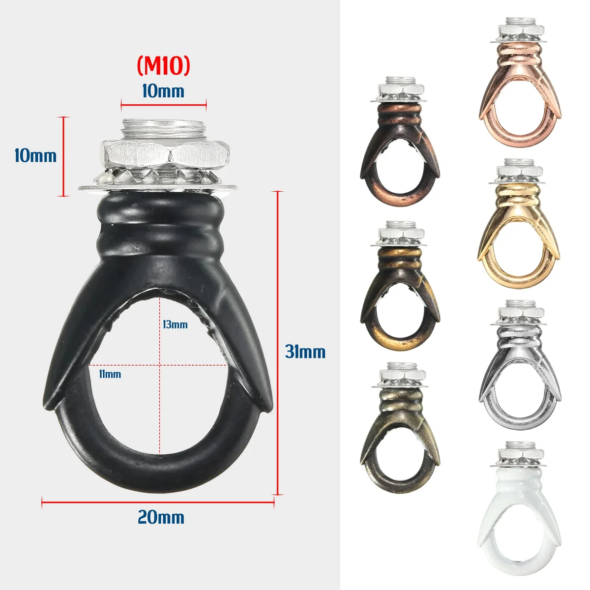 Aluminium hook ring 31mm long with 10mm threading, 20mm opening gap, designed as a ceiling hook for chandelier.