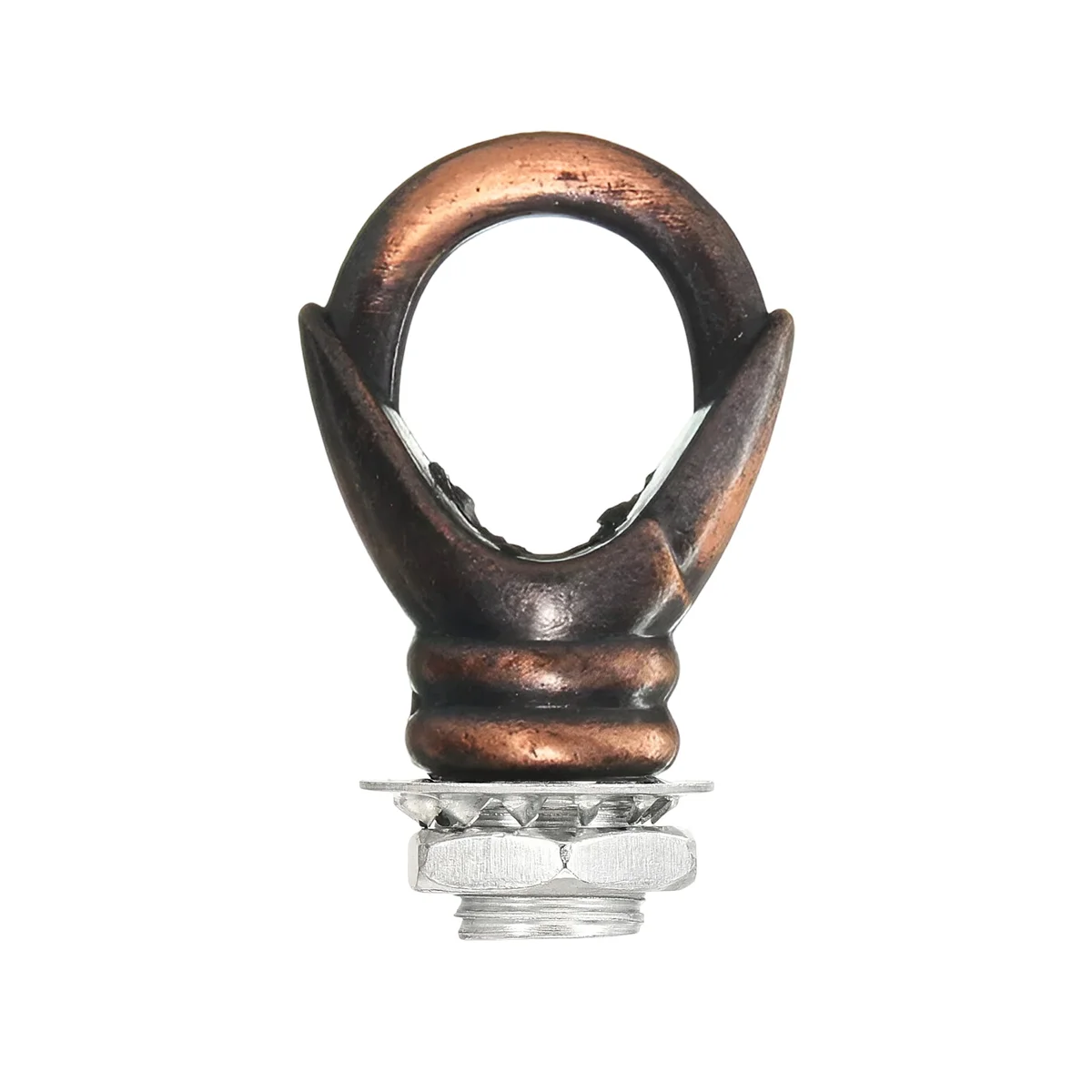 Aluminium decorative light hook ring, 31mm curved hook, 10mm M10 thread, 20mm opening gap.