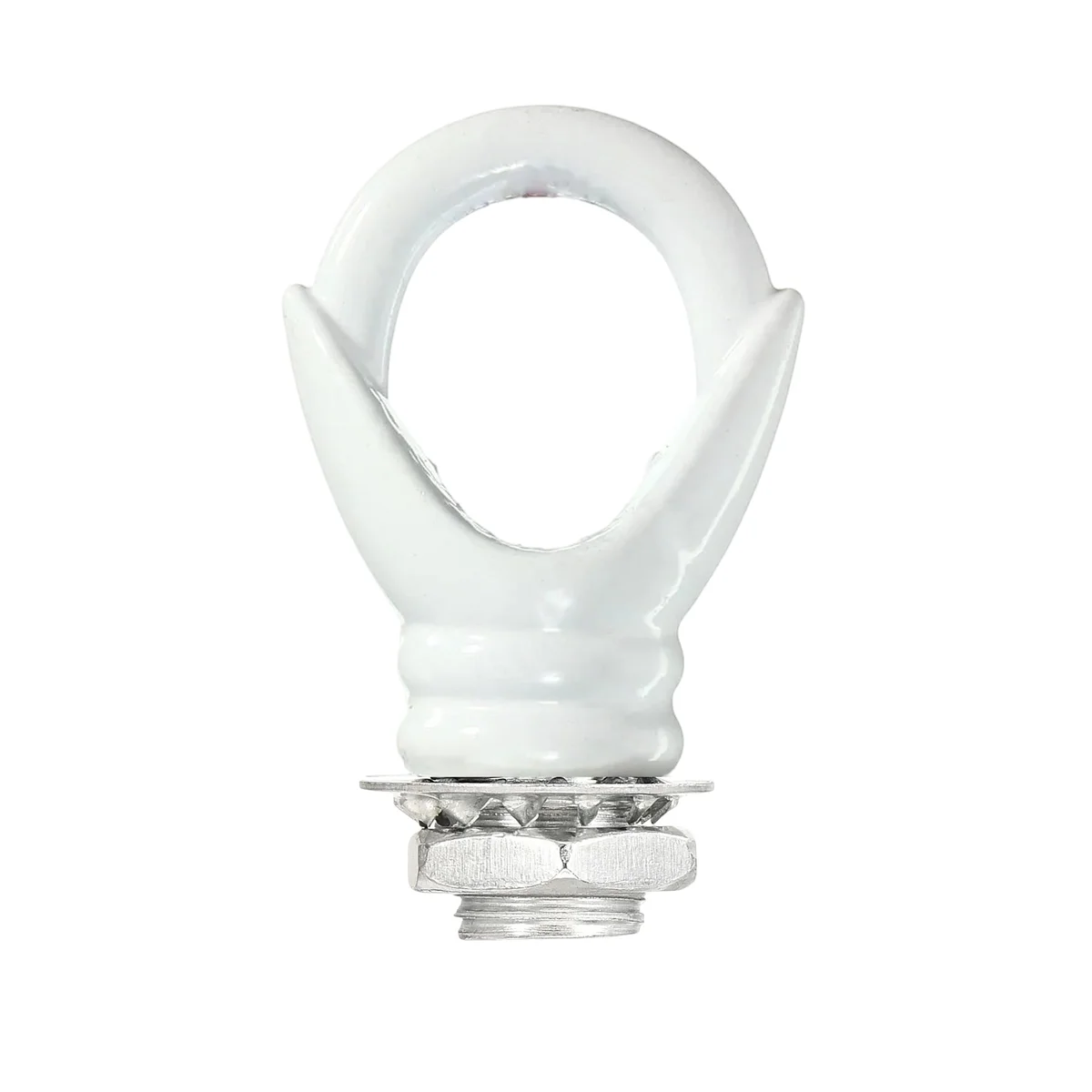 Aluminum ceiling hook ring with 31mm curved hook and 10mm threaded opening, suitable for suspending pendant lights